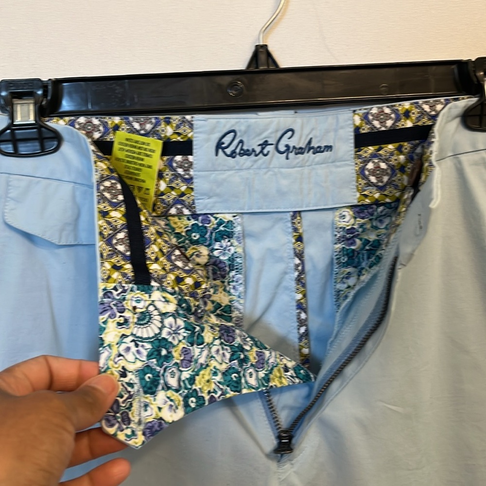 Robert Graham Blue Cotton Classic Fit Floral Lined Flat Front Shorts Sz 32 - Picture 14 of 17